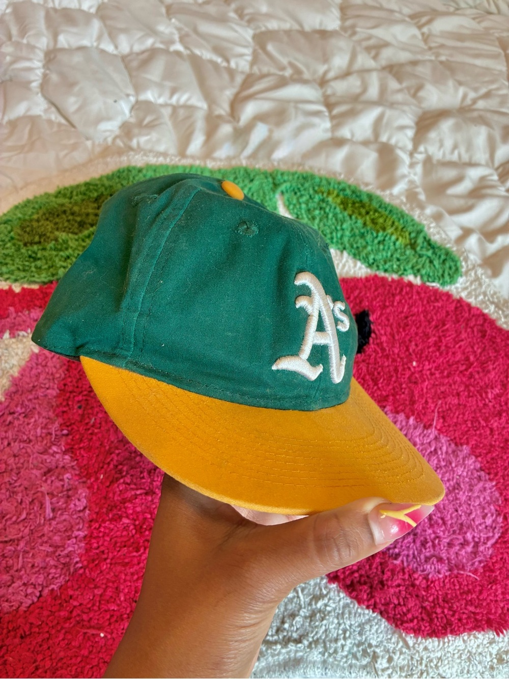 Green and Yellow Kids Baseball Cap with Embroidered 'A's' Logo